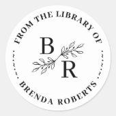 Classic Ronde Botanische Initialen Bibliotheek Boe Sticker (Voorkant)