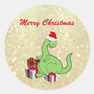 Classic ronde kerstkerstkerstkerstkerstdinosaurus ronde sticker