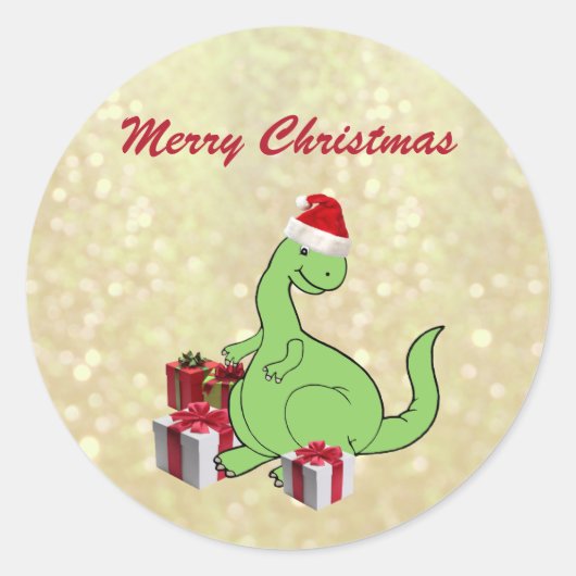 Classic ronde kerstkerstkerstkerstkerstdinosaurus sticker (Voorkant)