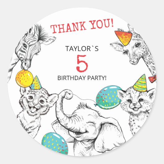 Classic Ronde Sticker 5e Jubileum Party. (Voorkant)