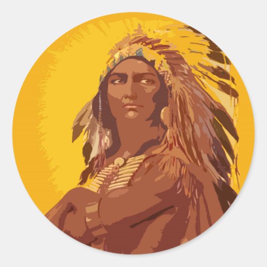 Classic Ronde Sticker, Native American Sticker (Voorkant)