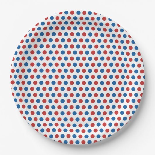 Classic Rood Blauw Polka 4th Juli Bord (Voorkant)