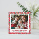 Classic Rood & Blauwgroen Hondenbot Patroon Famili Feestdagenkaart (Staand voorkant)