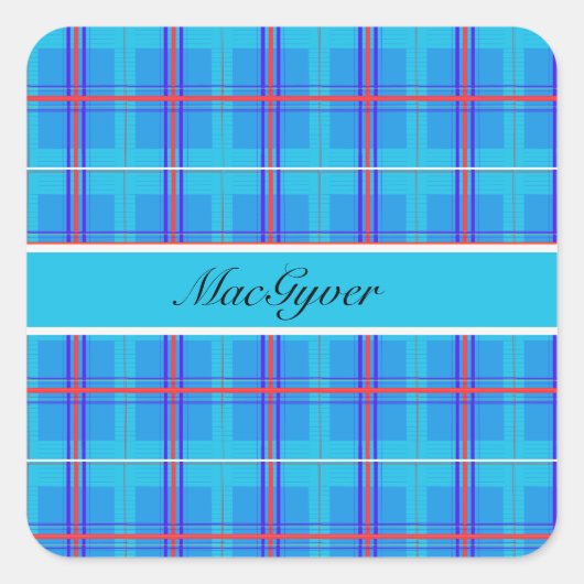 Classic Rood en Blauw Schots Tartan, op maat Vierkante Sticker (Voorkant)