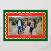 Classic Rood en Groen Preppy Scallop Foto Lijst Folie Feestdagenkaart (Voorkant)