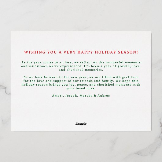 Classic Rood en Groen Preppy Scallop Foto Lijst Folie Feestdagenkaart (Achterkant)