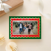 Classic Rood en Groen Preppy Scallop Foto Lijst Folie Feestdagenkaart