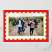 Classic Rood en Wit Preppy Scallop Foto Lijst Folie Feestdagenkaart (Voorkant)