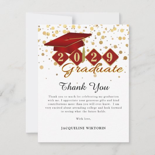 Classic Rood Goud Afstuderen Foto Bedankkaart (Voorkant)
