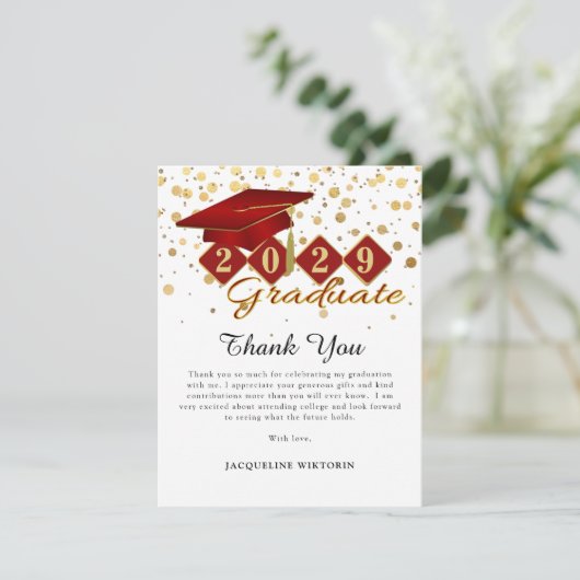 Classic Rood Goud Afstuderen Foto Bedankkaart (Staand voorkant)