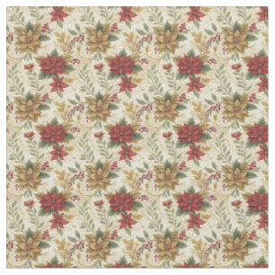 Classic Rood & Goud Poinsettia Bloemen Stof