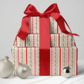 Classic Rood & Groen Cottage Stripe Bloemen Cadeaupapier