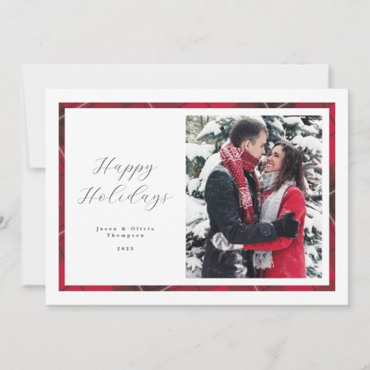 Classic Rood Plaid Foto Lijst Vakantie Kaart (Voorkant)