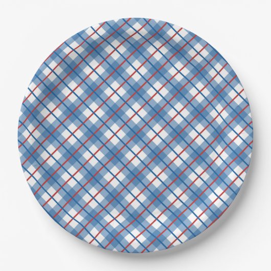 Classic Rood Wit Blauw Plaid 4th Juli Bord (Voorkant)