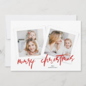 Classic Rood & Wit Vrolijk Kerstfeest Multi Foto Feestdagenkaart (Voorkant)