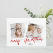 Classic Rood & Wit Vrolijk Kerstfeest Multi Foto Feestdagenkaart (Staand voorkant)