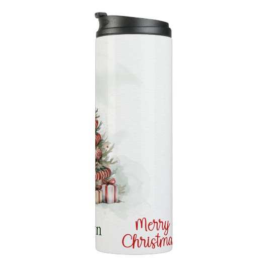 Classic Rood Wit Waterverf Kerstboom Thermosbeker (Geroteerd rechts)