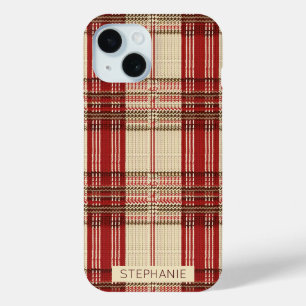 Classic Rood & Zwart Tartan Plaid - Rustiek Geweve iPhone 15 Case