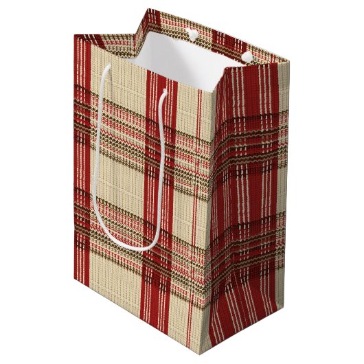 Classic Rood & Zwart Tartan Plaid - Rustiek Geweve Medium Cadeauzakje (Voorkant Gekanteld)