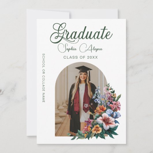 Classic Roos Flower Garden Foto Afstuderen Kaart (Voorkant)