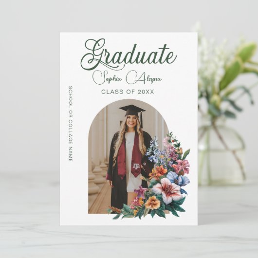Classic Roos Flower Garden Foto Afstuderen Kaart (Staand voorkant)