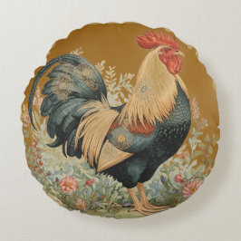 Classic, Rooster and Flowers Pattern, Vintage Rond Kussen