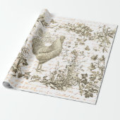 Classic  Rooster Beige Bloemen Script Cadeaupapier (Uitgerold)