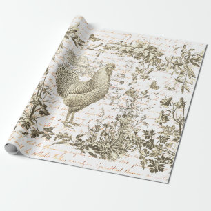 Classic  Rooster Beige Bloemen Script Cadeaupapier