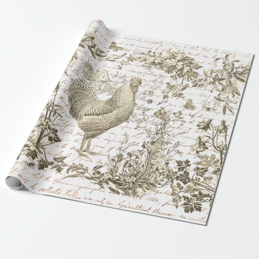 Classic  Rooster Beige Bloemen Script Cadeaupapier (Uitgerold)