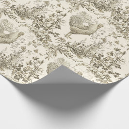 Classic Rooster Beige Bloemen Toile Cadeaupapier