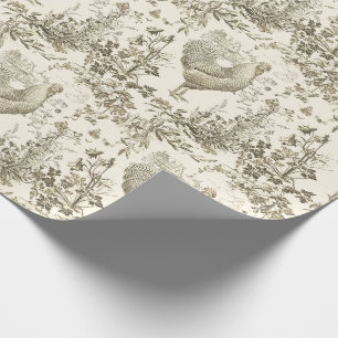 Classic Rooster Beige Bloemen Toile Cadeaupapier