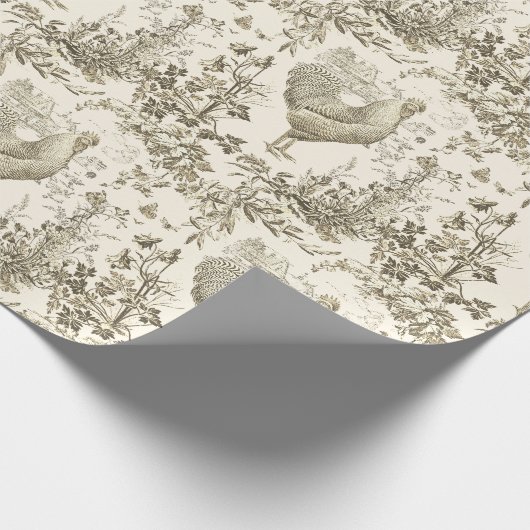Classic  Rooster Beige Bloemen Toile Cadeaupapier (Hoek)