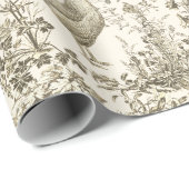 Classic  Rooster Beige Bloemen Toile Cadeaupapier (Rol Hoek)