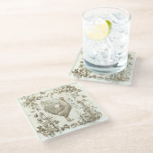 Classic Rooster Beige Bloemen Toile Glazen Onderzetter (Schuin)