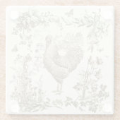 Classic Rooster Beige Bloemen Toile Glazen Onderzetter (Achterkant)