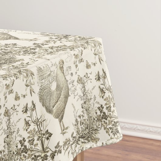Classic  Rooster Beige Bloemen Toile Tafelkleed (Voorbeeld)
