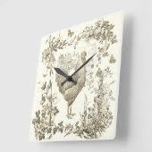 Classic  Rooster Beige Bloemen Toile Vierkante Klok (Hoek)