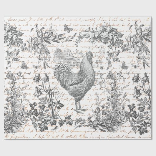 Classic  Rooster Grijs Bloemen Script Cadeaupapier (Vlak)