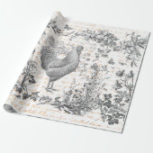 Classic  Rooster Grijs Bloemen Script Cadeaupapier (Uitgerold)