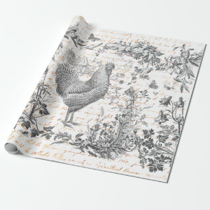 Classic Rooster Grijs Bloemen Script Cadeaupapier