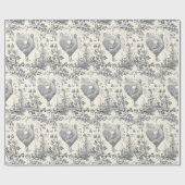 Classic Rooster Grijs Bloemen Toile Cadeaupapier (Vlak)