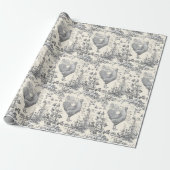 Classic Rooster Grijs Bloemen Toile Cadeaupapier (Uitgerold)