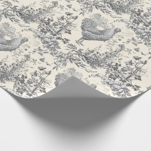 Classic Rooster Grijs Bloemen Toile Cadeaupapier