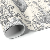 Classic Rooster Grijs Bloemen Toile Cadeaupapier (Rol Hoek)
