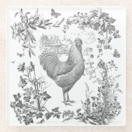 Classic Rooster Grijs Bloemen Toile Glazen Onderzetter