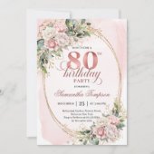 Classic Rose Gold Floral Greenery 80th Birthday Kaart (Voorkant)