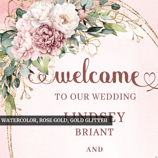 Classic Rose Gold Floral Greenery Welcome Wedding Poster