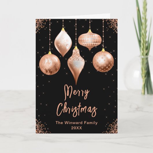 Classic Rose Gold Ornaments Merry Christmas Feestdagen Kaart (Voorkant)
