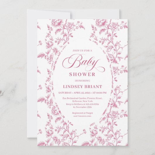 Classic Rose Pattern Floral Baby Shower Invitation Kaart (Voorkant)