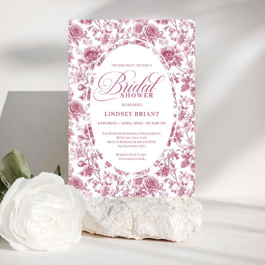 Classic Rose Pattern Floral Toile Bridal Shower   Kaart